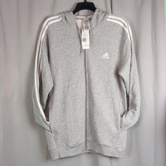 Adidas Men's Light Gray Zip-Up Hoodie - Picture 1 of 5